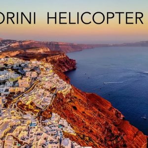 Helicopter flight over Santorini | Spectacular scenery (4K) + beautiful relaxing music